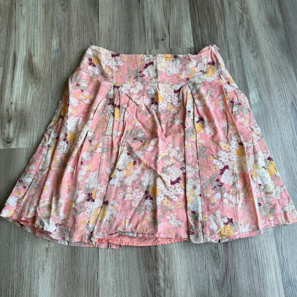 Y2K American Eagle Outfitters Pink Floral Pleated Cotton Mini Skirt Size 10 Boho